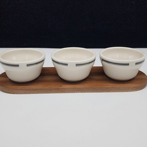 Homer Laughlin Impressions Sauce Bowls With Wooden Tray Serving Gravy - Picture 5 of 8